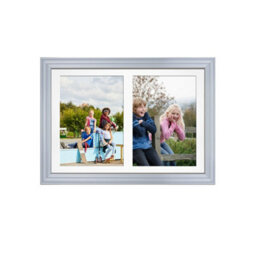 AK Frames 20X14 Silver Classic Multi Photo Frame With White Mount - Holds 2 Apertures (2X) A4 Photos - thumbnail 1