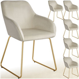 Tectake Set Of 6 Dining Chair Jeane - Velvet Look, Cantilever Frame  - Velvet Look Cream/gold