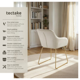 Tectake Set Of 6 Dining Chair Jeane - Velvet Look, Cantilever Frame  - Velvet Look Cream/gold - thumbnail 2