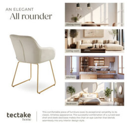 Tectake Set Of 6 Dining Chair Jeane - Velvet Look, Cantilever Frame  - Velvet Look Cream/gold - thumbnail 7