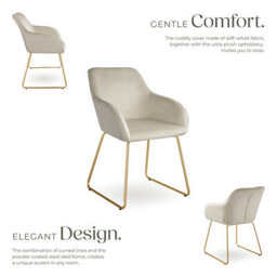 Tectake Set Of 6 Dining Chair Jeane - Velvet Look, Cantilever Frame  - Velvet Look Cream/gold - thumbnail 3