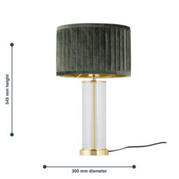 First Choice Lighting Set Of 2 Aura - Satin Brass Lamps With Green Pleated Velvet Shades - thumbnail 9