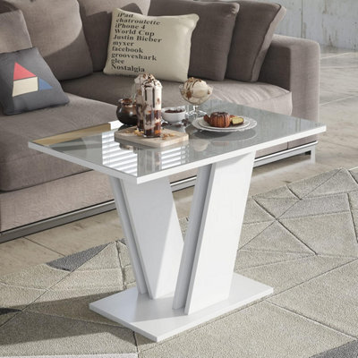 Furneo Glass Coffee Side Table White And Grey Modern Living Room Furniture - image 1