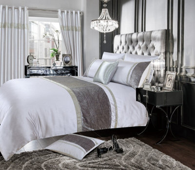 Intimates Elegant Jacquard Weave Duvet Cover & Pillowcase Set, Sophisticated Look, Modern Chic Bedroom Decor, Machine Washable - Silver