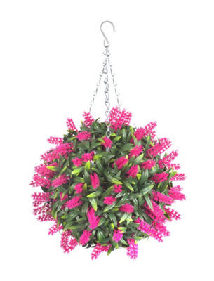 Best Artificial 28Cm Pink Lush Lavender Hanging Basket Flower Topiary Ball - Suitable For Outdoor Use - Weather & Fade Resistant - image 1