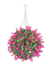 Best Artificial  28Cm Pink Lush Lavender Hanging Basket Flower Topiary Ball - Suitable For Outdoor Use - Weather & Fade Resistant - thumbnail 1