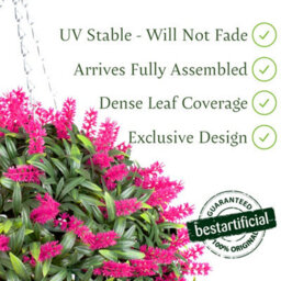 Best Artificial  28Cm Pink Lush Lavender Hanging Basket Flower Topiary Ball - Suitable For Outdoor Use - Weather & Fade Resistant - thumbnail 2