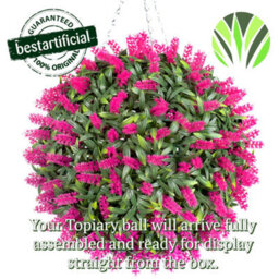 Best Artificial  28Cm Pink Lush Lavender Hanging Basket Flower Topiary Ball - Suitable For Outdoor Use - Weather & Fade Resistant - thumbnail 6