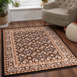Traditional Black Bordered Floral Rug For Dining Room-60Cm X 110Cm - thumbnail 1