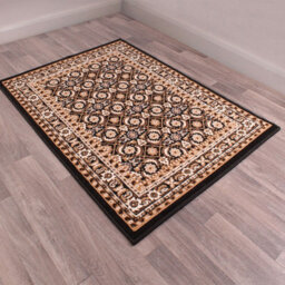 Traditional Black Bordered Floral Rug For Dining Room-60Cm X 110Cm - thumbnail 3