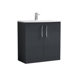 Balterley  Contemporary Bathroom 2-Door Floor-Standing Curved Basin Vanity Unit, Dark Grey, 800mm - thumbnail 1
