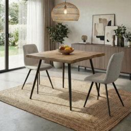 Home Source Avara 80Cm Oak-Effect Square Dining Table & 2 Ashford Off-White Bouclé Chairs Set - thumbnail 1