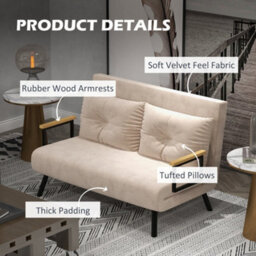 Wyld Haus Vaziva Velvet Beige 4-In-1 Convertible Double Sofa Bed With 2 Cushions - thumbnail 6