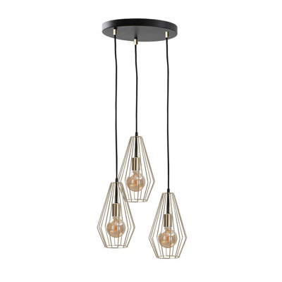 Luminosa Lighting Luminosa Geo Cluster Pendant Ceiling Light Gold, 32Cm, 3X E27