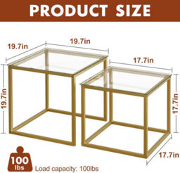 Huhote Elegant Nesting Tables 2 Set Glass Top With Metal Frame Living Room Bedroom Balcony Office Diameter 50 45 Cm Coffee Table - thumbnail 7