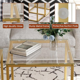 Huhote Elegant Nesting Tables 2 Set Glass Top With Metal Frame Living Room Bedroom Balcony Office Diameter 50 45 Cm Coffee Table - thumbnail 5
