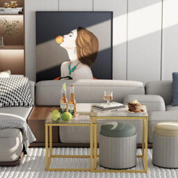 Huhote Elegant Nesting Tables 2 Set Glass Top With Metal Frame Living Room Bedroom Balcony Office Diameter 50 45 Cm Coffee Table - thumbnail 4