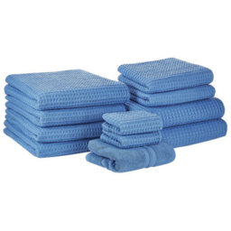 Beliani Set Of 11 Towels Areora Cotton Blue