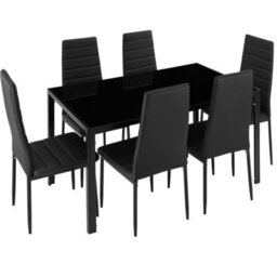 Tectake Dining Table And Chairs Brandenburg - 6 Chairs & 1 Table, Faux Leather Cover - Black/black - thumbnail 1