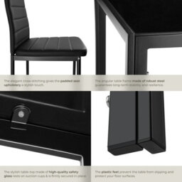 Tectake Dining Table And Chairs Brandenburg - 6 Chairs & 1 Table, Faux Leather Cover - Black/black - thumbnail 4