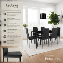 Tectake Dining Table And Chairs Brandenburg - 6 Chairs & 1 Table, Faux Leather Cover - Black/black - thumbnail 2