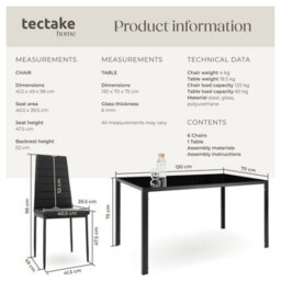 Tectake Dining Table And Chairs Brandenburg - 6 Chairs & 1 Table, Faux Leather Cover - Black/black - thumbnail 6
