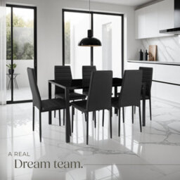 Tectake Dining Table And Chairs Brandenburg - 6 Chairs & 1 Table, Faux Leather Cover - Black/black - thumbnail 7