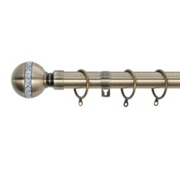 A.unique Home Diamante Ball Metal Extendable Curtain Pole With Rings And Fittings (25/28mm) - Antique Brass, 70Cm - 120Cm Approx