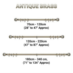 A.unique Home Diamante Ball Metal Extendable Curtain Pole With Rings And Fittings (25/28mm) - Antique Brass, 70Cm - 120Cm Approx - thumbnail 6
