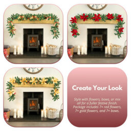 Marco Paul 9Ft Pre-Lit Garland With Red & Gold Poinsettia - thumbnail 6