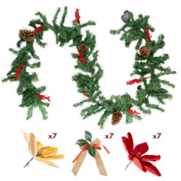 Marco Paul 9Ft Pre-Lit Garland With Red & Gold Poinsettia - thumbnail 3