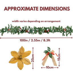 Marco Paul 9Ft Pre-Lit Garland With Red & Gold Poinsettia - thumbnail 2