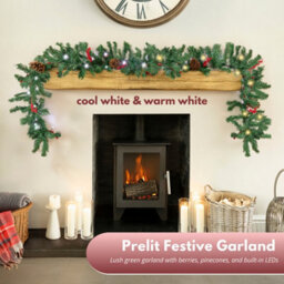 Marco Paul 9Ft Pre-Lit Garland With Red & Gold Poinsettia - thumbnail 5