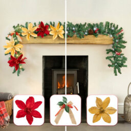 Marco Paul 9Ft Pre-Lit Garland With Red & Gold Poinsettia