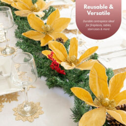 Marco Paul 9Ft Pre-Lit Garland With Red & Gold Poinsettia - thumbnail 9