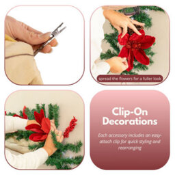 Marco Paul 9Ft Pre-Lit Garland With Red & Gold Poinsettia - thumbnail 8