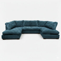 Sofaselectionuk Ltd Jumbo Cord U Shaped Full Back Sofa In Blue Colour Large 6 To 7 Seater With Supportive Memory Foam Seating - thumbnail 1