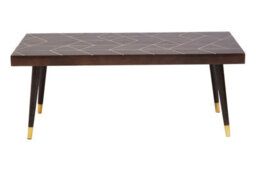 Orsina Mango Wood And Gold Finishing Coffee Table, Rectangular Coffee Table With Brass Inlay, Wooden Centre Table