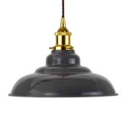 Slate Grey St Edmund's Painted Dome Pendant Light With Gold Lamp Holder And Brown Twisted Cable - Se Home