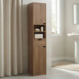 Wooden Tall Bathroom Cabinet Storage Unit Oak Finish Modern 170Cm - thumbnail 5