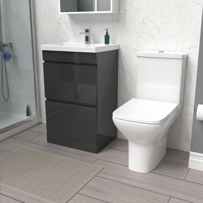 Nes Home 500mm Anthracite 2 Drawers Basin Vanity & Close Coupled Toilet Set - image 1