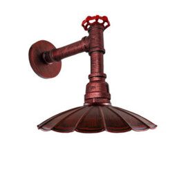 " Industrial Vintage Water Pipe Wall Light With Umbrella Metal Shade Red Finish E27" - thumbnail 8