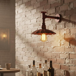 " Industrial Vintage Water Pipe Wall Light With Umbrella Metal Shade Red Finish E27" - thumbnail 6