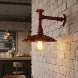 " Industrial Vintage Water Pipe Wall Light With Umbrella Metal Shade Red Finish E27" - thumbnail 4