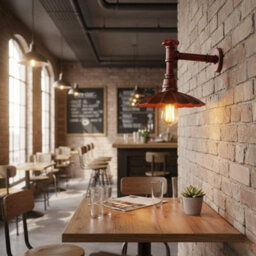 " Industrial Vintage Water Pipe Wall Light With Umbrella Metal Shade Red Finish E27" - thumbnail 5
