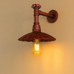 " Industrial Vintage Water Pipe Wall Light With Umbrella Metal Shade Red Finish E27" - thumbnail 3