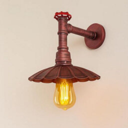 " Industrial Vintage Water Pipe Wall Light With Umbrella Metal Shade Red Finish E27"