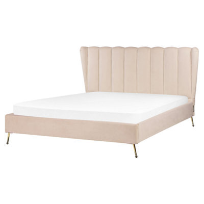 Beliani Bed Velvet Miribel 160 X 200 Cm (Eu King Size) Beige - image 1