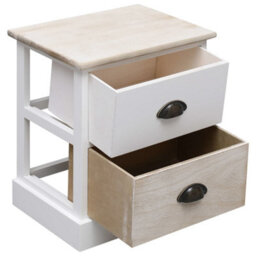 Vidaxl Nightstands 2 Pcs White And Natural 38X28X45 Cm Paulownia Wood - thumbnail 3