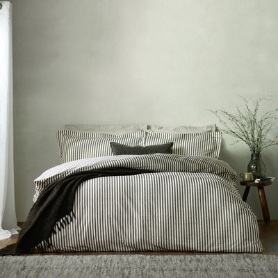Yard Hebden Striped 100% Cotton Duvet Cover Set, Black, Double - image 1